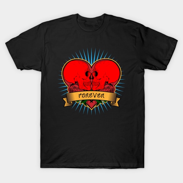 Skulls Heart & Roses of Eternal Love T-Shirt by BestNoveltyClothing